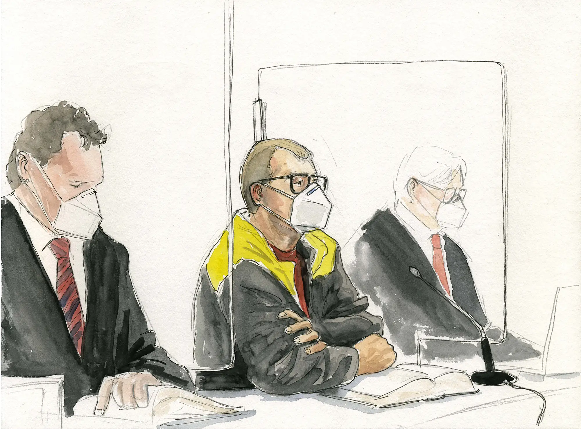 Gerichtszeichnung NSU 2.0 Prozess Frankfurt 2022